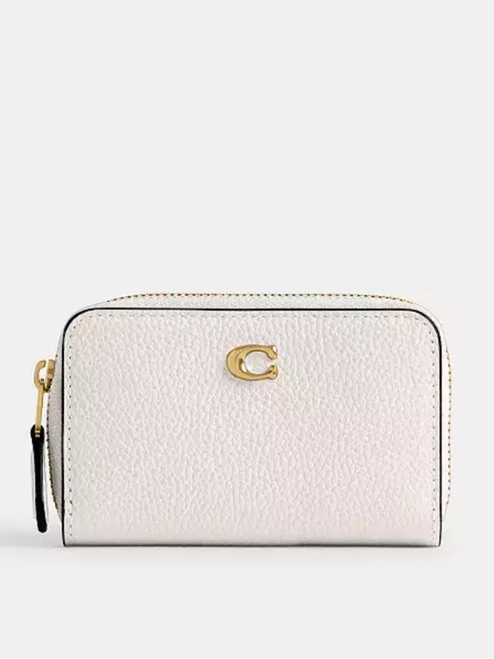 Coach Essential Small Zip-Around Card Case in Chalk with Gold Hardware